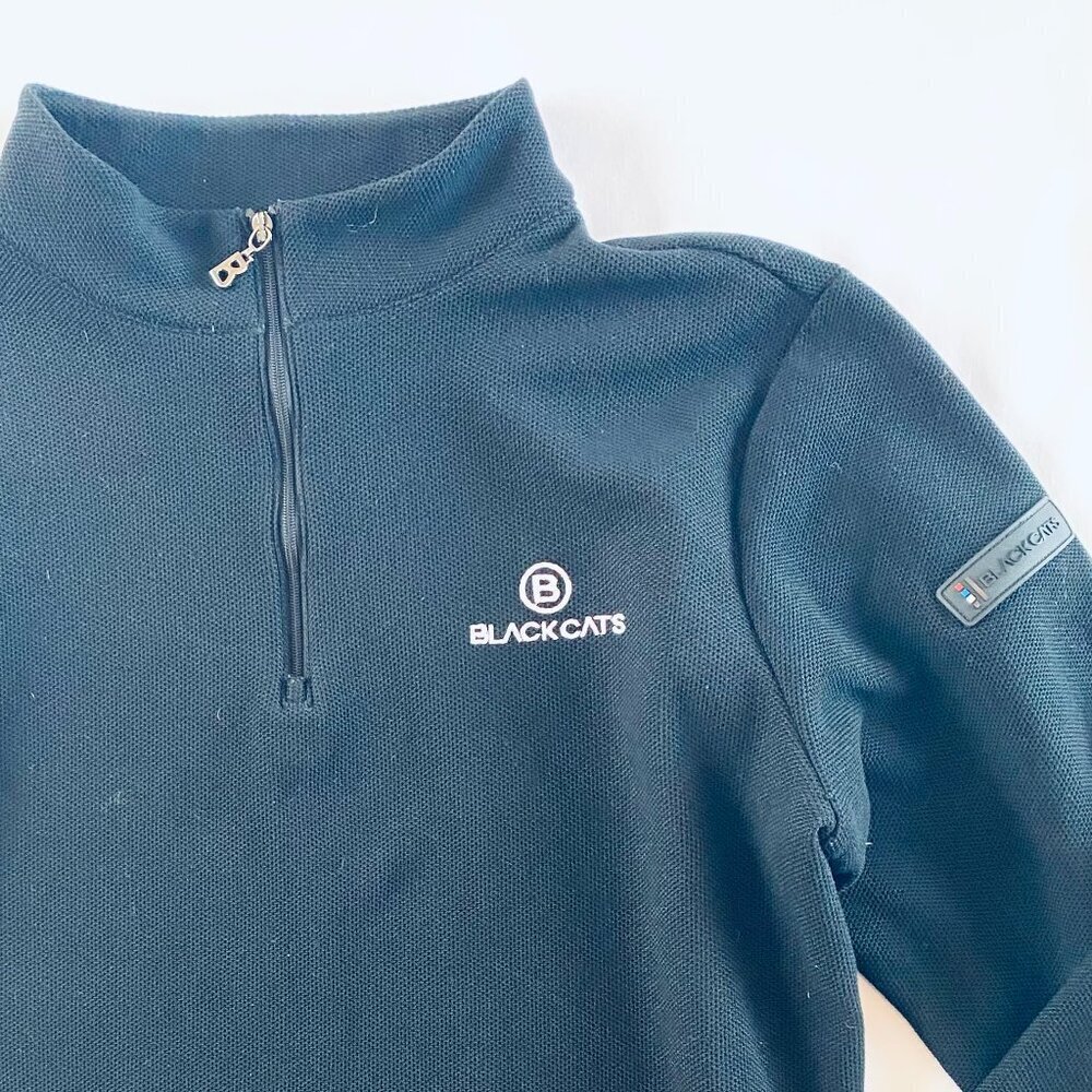 Black Cats Italy vintage 1/4 zip black pullover Women's Small Medium logo casual - Picture 3 of 7